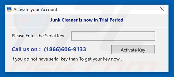 Junk Cleaner encouraging users to buy an activation key