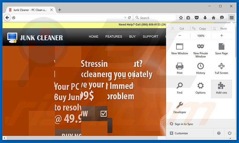 Rimuovere Junk Cleaner da Mozilla Firefox step 1