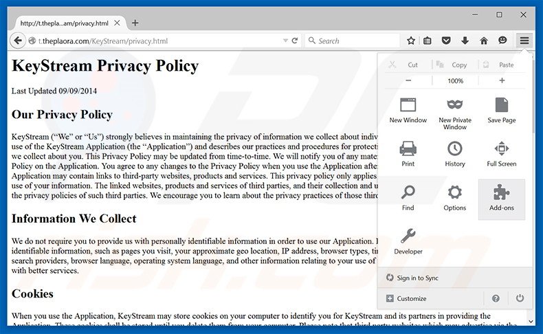 Rimuovere KeyStream adware da Mozilla Firefox step 1