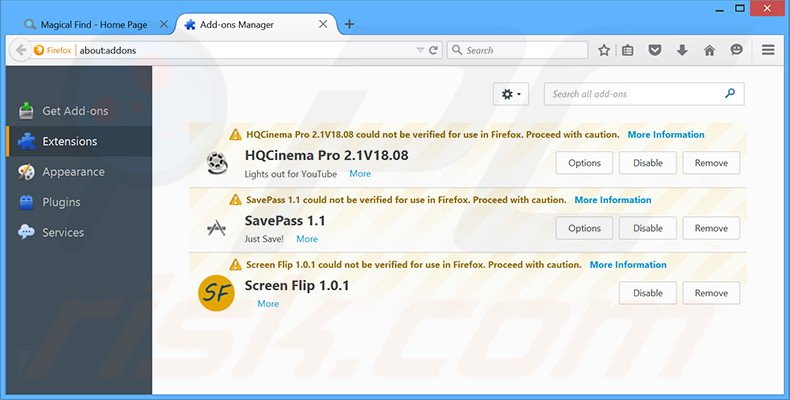 Rimuovere Magical Find adware da  Mozilla Firefox step 2