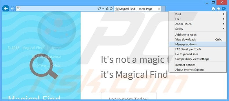 Rimuovere Magical Find adware da  Internet Explorer step 1
