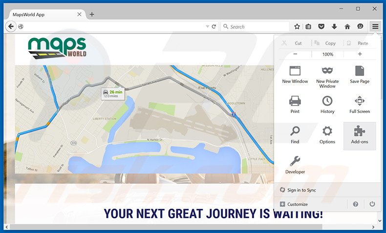 Rimuovere MapsWorld adware da  Mozilla Firefox step 1