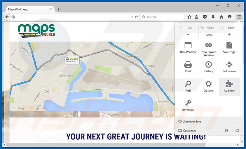 Rimuovere MapsWorld adware da  Mozilla Firefox step 1