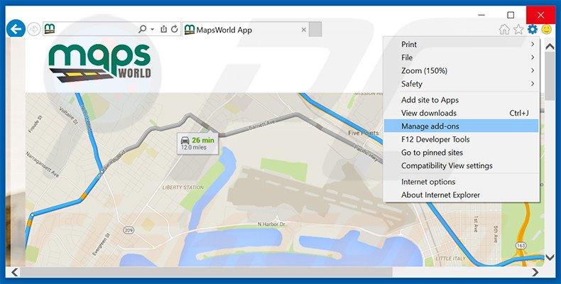 Rimuovere MapsWorld adware da  Internet Explorer step 1