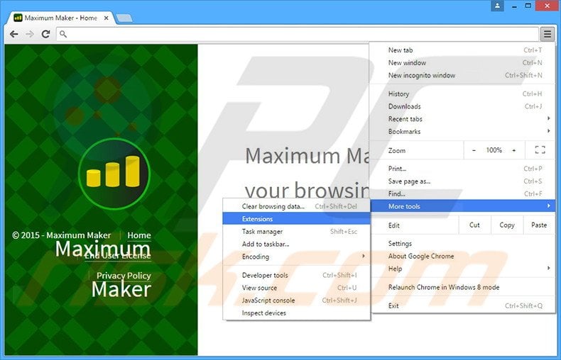 Rimuovere Maximum Maker adware da Google Chrome step 1