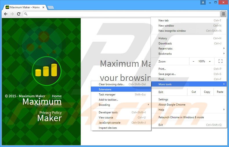 Rimuovere Maximum Maker adware da Google Chrome step 1