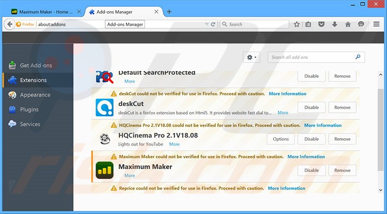 Rimuovere Maximum Maker adware da Mozilla Firefox step 2