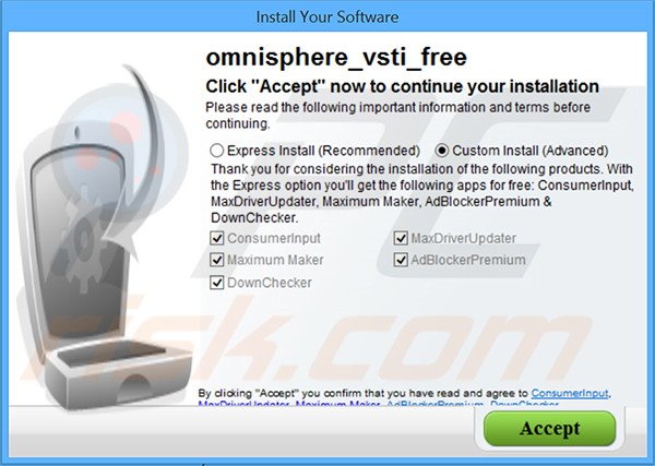 Deceptive installer distributing Maximum Maker adware