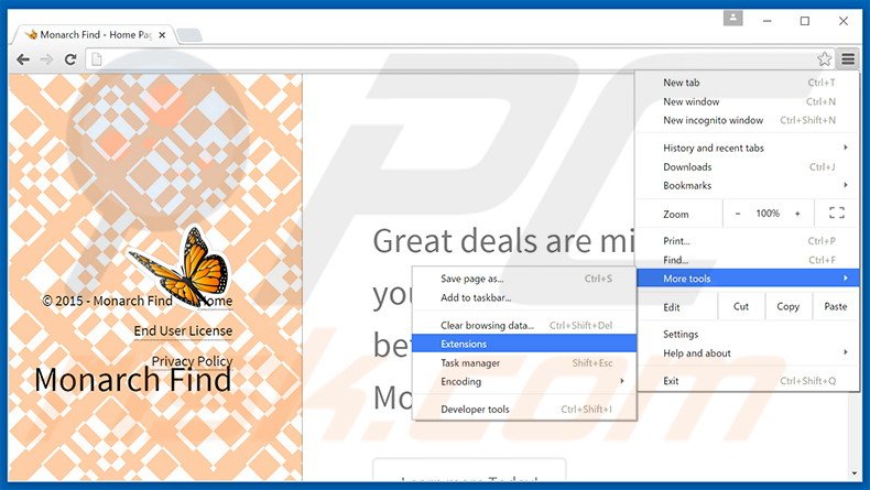 Rimuovere Monarch Find adware da Google Chrome step 1