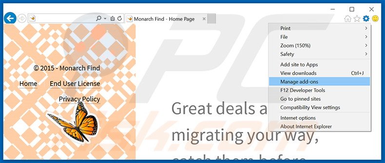 Rimuovere Monarch Find adware da Internet Explorer step 1