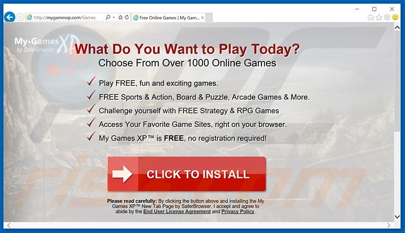 Website used to promote My Games XP browser hijacker