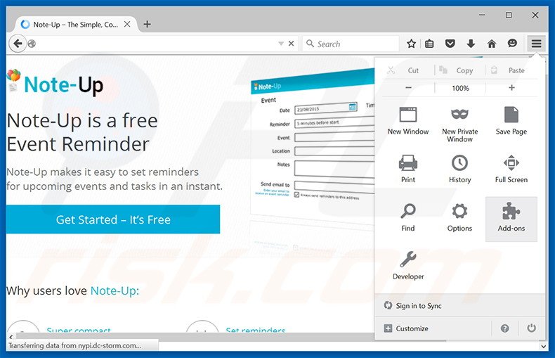 Rimuovere Note-up adware da Mozilla Firefox step 1