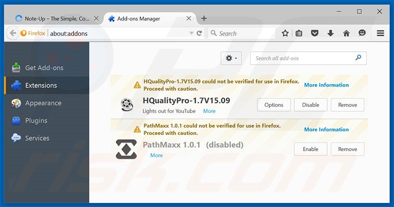 Rimuovere Note-up adware da Mozilla Firefox step 2