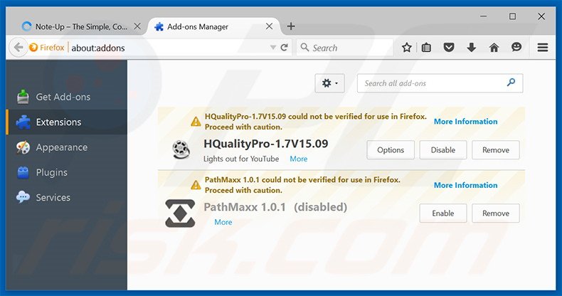 Rimuovere Note-up adware da Mozilla Firefox step 2