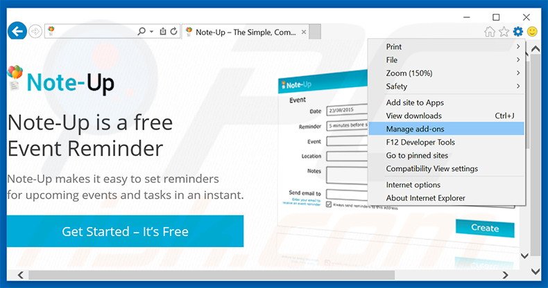 Rimuovere Note-up adware da Internet Explorer step 1
