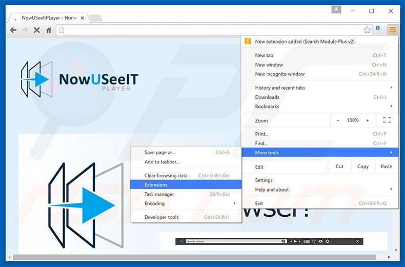 Rimuovere NowUSeeIt Player adware da Google Chrome step 1