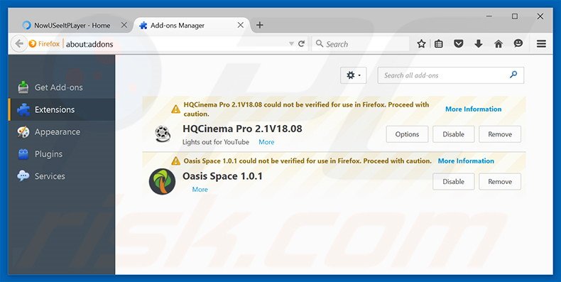 Rimuovere NowUSeeIt Player adware da Mozilla Firefox step 2
