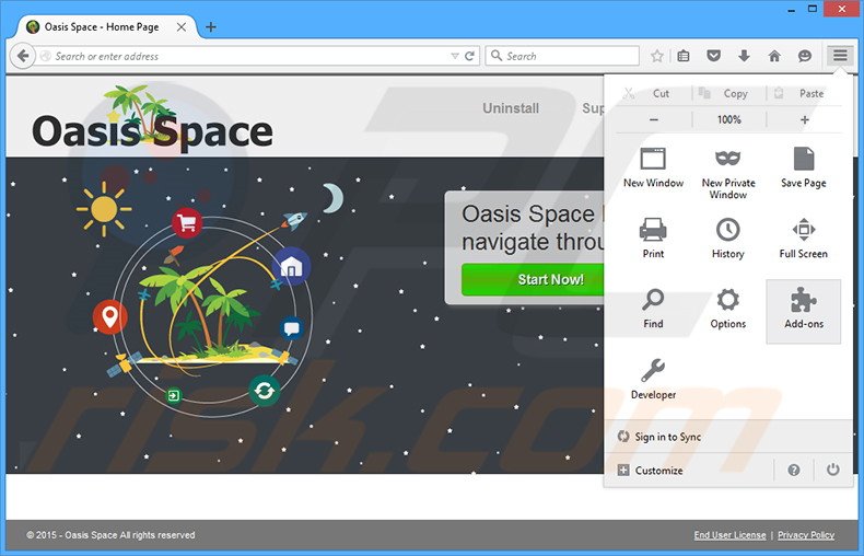 Rimuovere Oasis Space adware da  Mozilla Firefox step 1