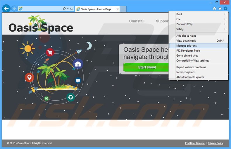 Rimuovere Oasis Space adware da  Internet Explorer step 1