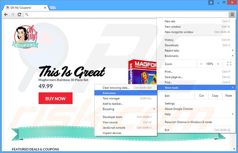 Rimuovere Oh My Coupons adware da Google Chrome step 1