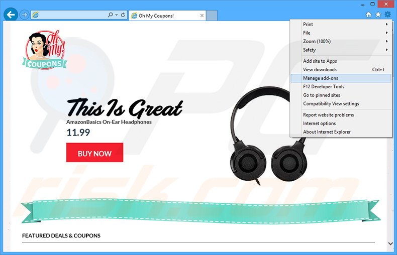 Rimuovere Oh My Coupons adware da Internet Explorer step 1