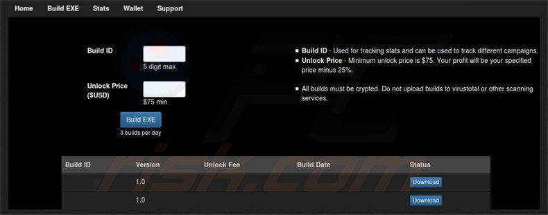 ORX-Locker builder used to set the options