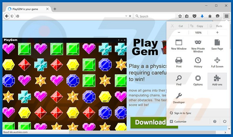 Rimuovere PlayGEM adware da  Mozilla Firefox step 1