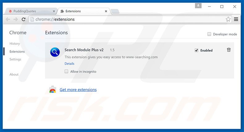 Rimuovere PuddingQuotes adware da Google Chrome step 2