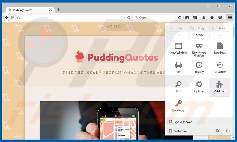 Rimuovere PuddingQuotes adware da Mozilla Firefox step 1