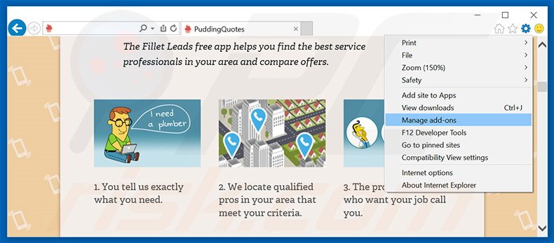 Rimuovere PuddingQuotes adware da Internet Explorer step 1