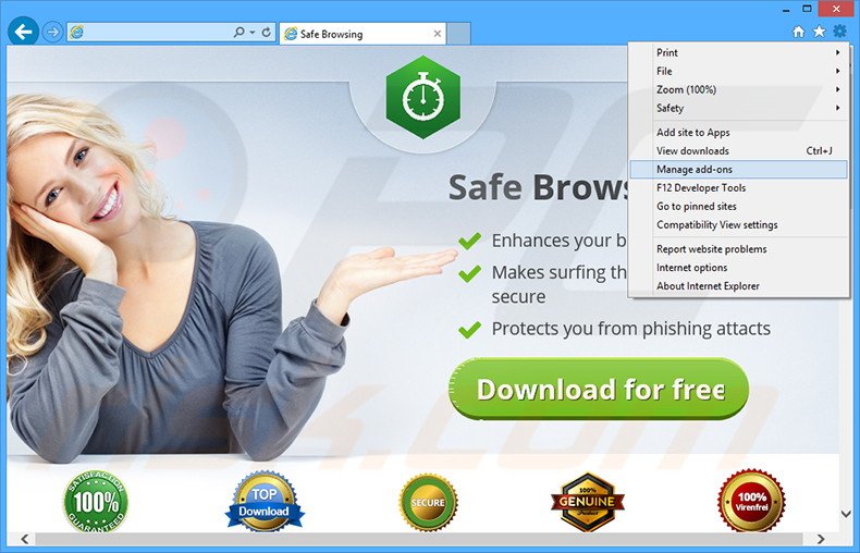 Rimuovere Safe Browsing adware da Internet Explorer step 1