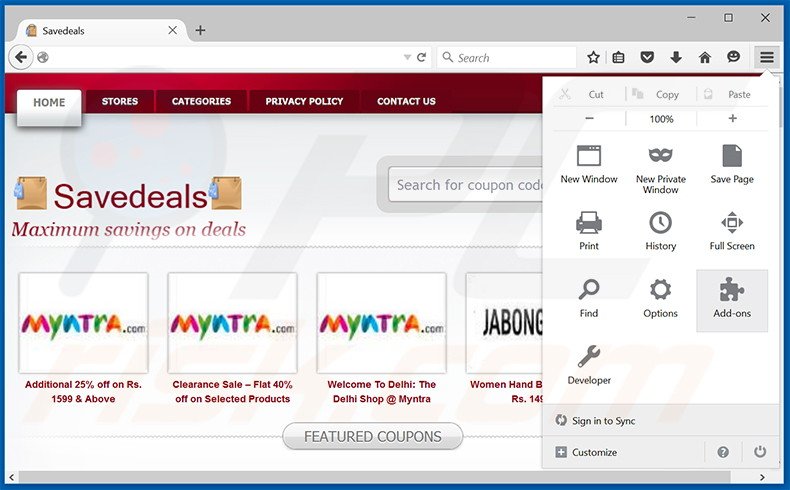 Rimuovere SaveDeals adware da Mozilla Firefox step 1