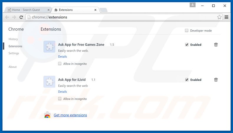 Rimuovere SearchQuest adware da Google Chrome step 2