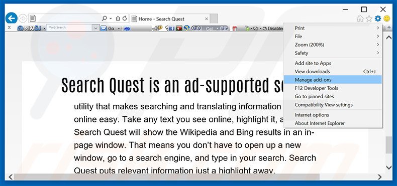 Rimuovere SearchQuest adware da Internet Explorer step 1