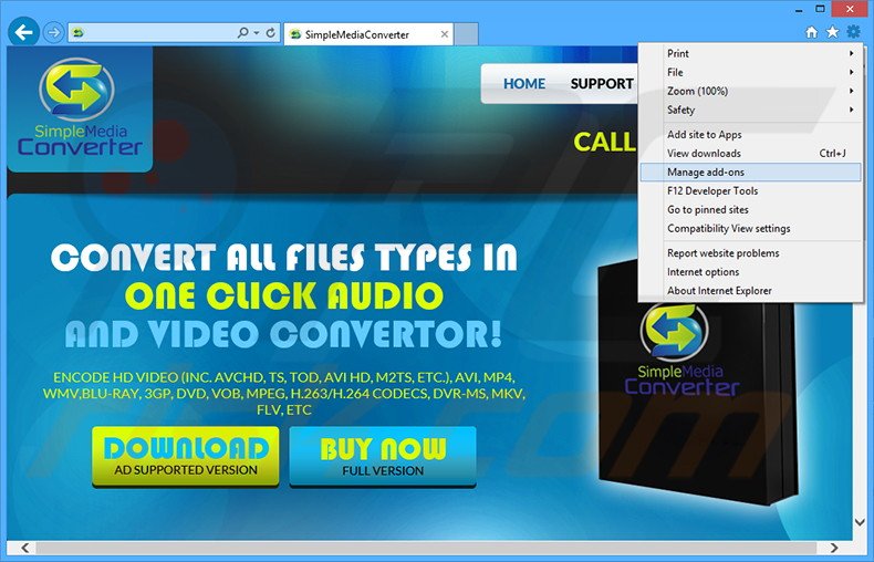Rimuovere Simple Media Converter adware da Internet Explorer step 1
