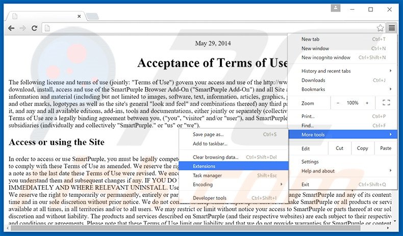 Rimuovere SmartPurple adware da Google Chrome step 1