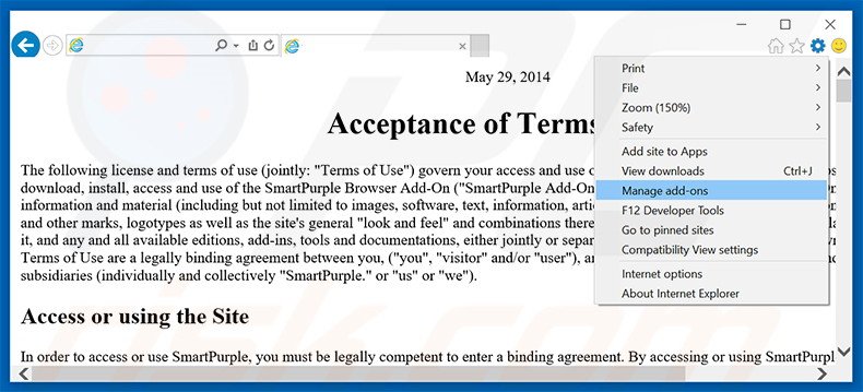 Rimuovere SmartPurple adware da Internet Explorer step 1