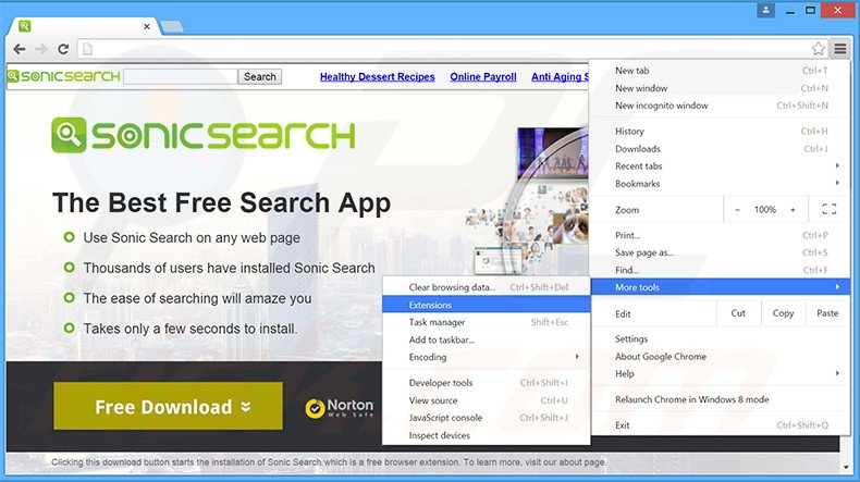 Rimuovere Sonic Search da Google Chrome step 1