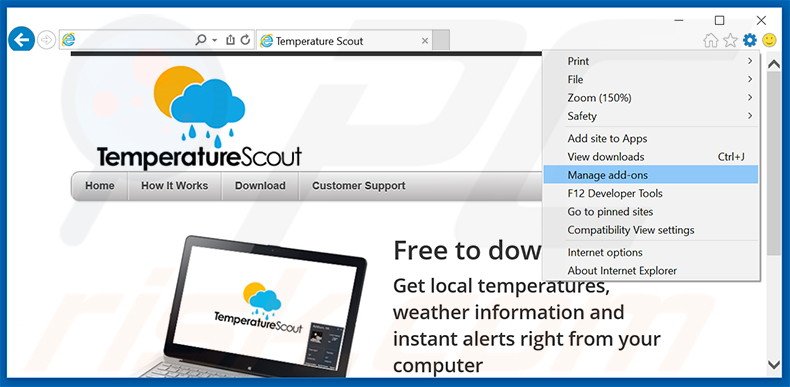 Rimuovere Temperature Scout adware da  Internet Explorer step 1