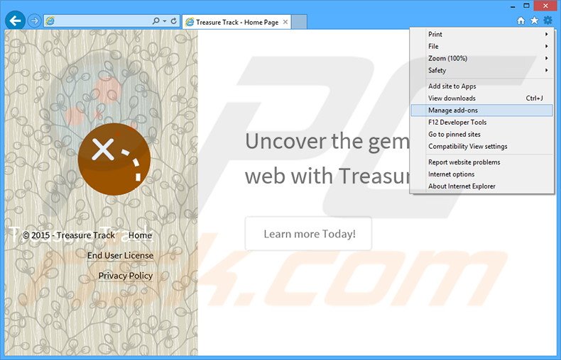 Rimuovere Treasure Track adware da Internet Explorer step 1