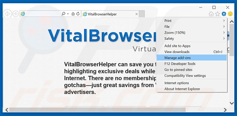 Rimuovere Vital Browser Helper adware da Internet Explorer step 1