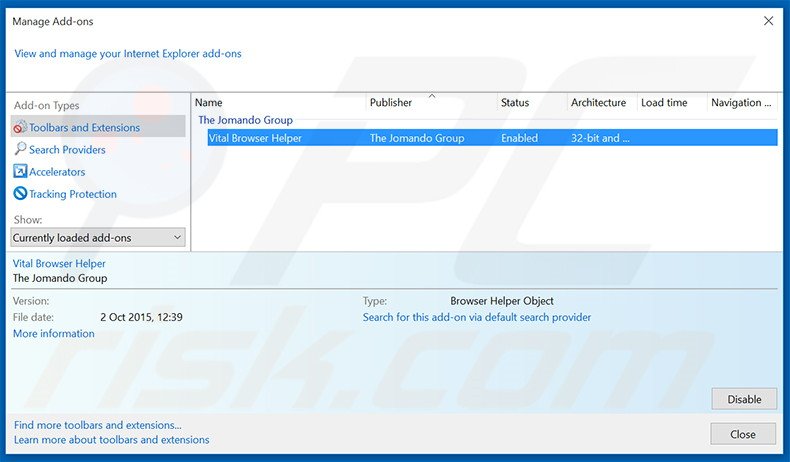 Rimuovere Vital Browser Helper adware da Internet Explorer step 2