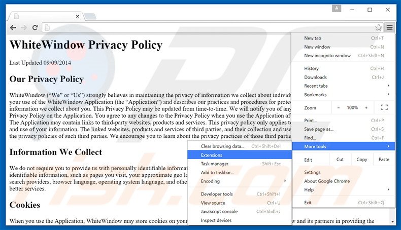 Rimuovere WhiteWindow adware da Google Chrome step 1