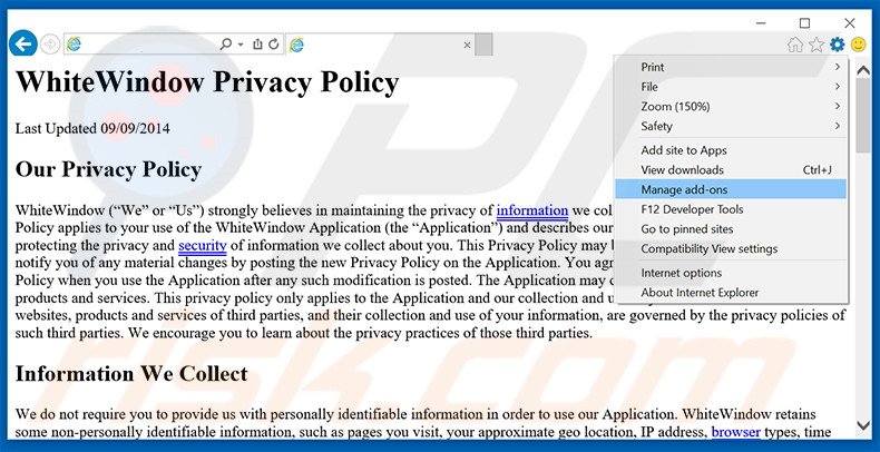 Rimuovere WhiteWindow adware da Internet Explorer step 1