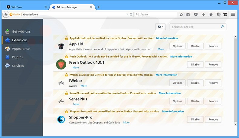 Rimuovere WikiTime adware da Mozilla Firefox step 2