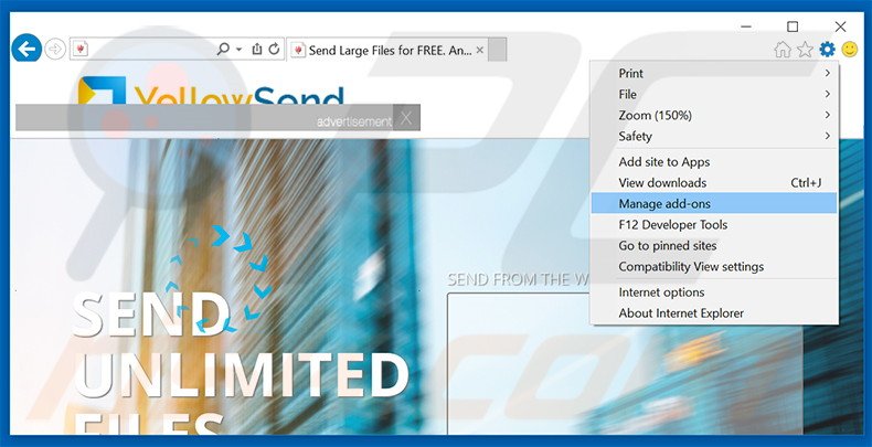 Rimuovere YellowSend da Internet Explorer step 1