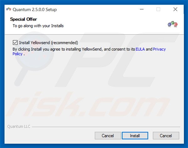 Delusive installation setup distributing YellowSend adware