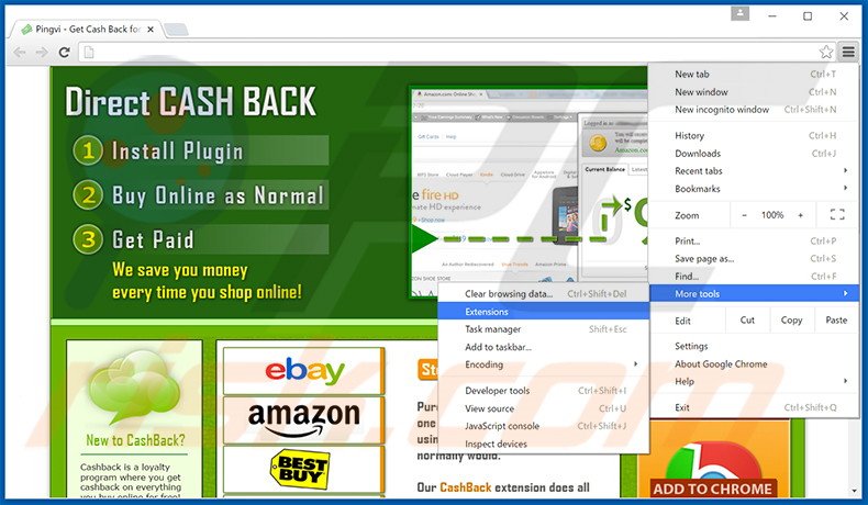 Rimuovere CashBack adware da  Google Chrome step 1