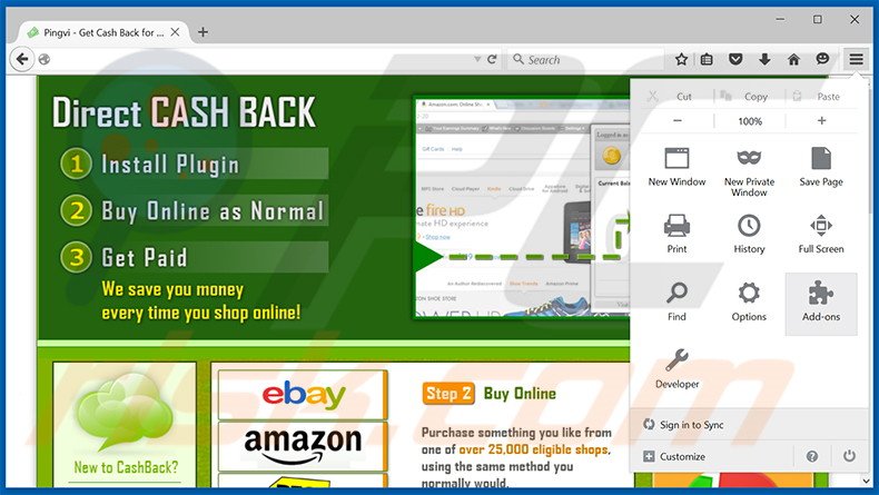 Rimuovere CashBack adware da  Mozilla Firefox step 1