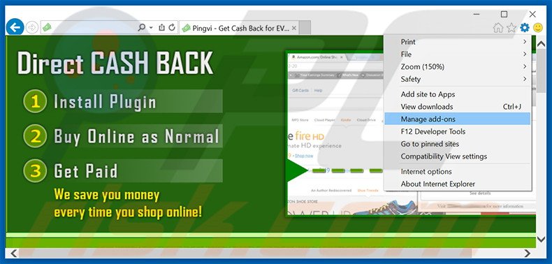 Rimuovere CashBack adware da  Internet Explorer step 1